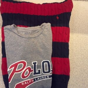 Polo by Ralph Lauren Kids Red and Black Striped hoodie knit Sweater and shirt